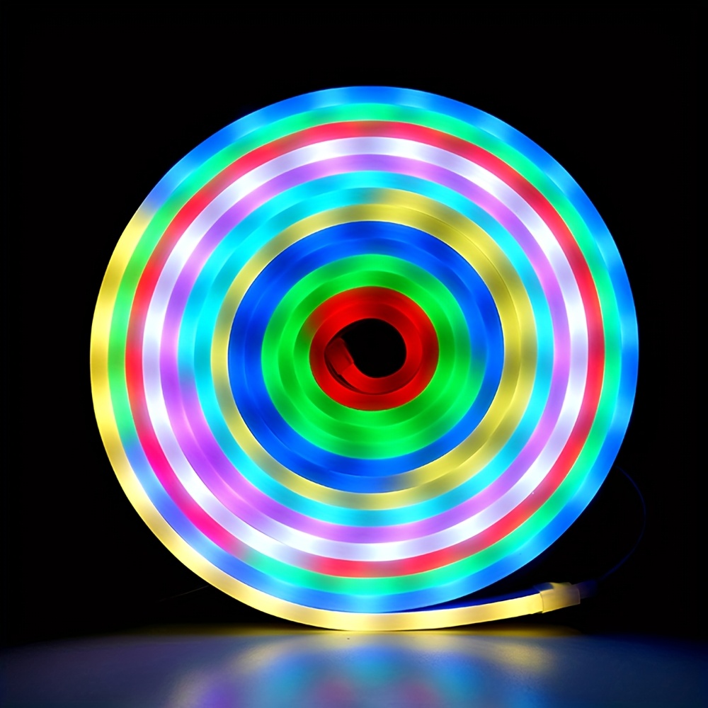 TEMU Pvc Light Strip Led Neon Rope Light, 196.85ft Rgb Led Rope Light, App/remote Control, Music Sync Color-changing Rope Light, Gaming Neon Light