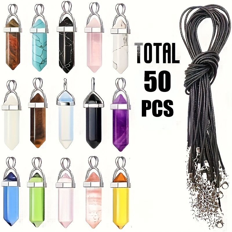 

50pcs Hexagonal Pointed Pendant, Necklace And Bag, Bullet Pendant, Suitable For Diy Necklace Bracelet Jewelry Making. For Christmas, Halloween 25pcs Pendants + 25pcs Necklace