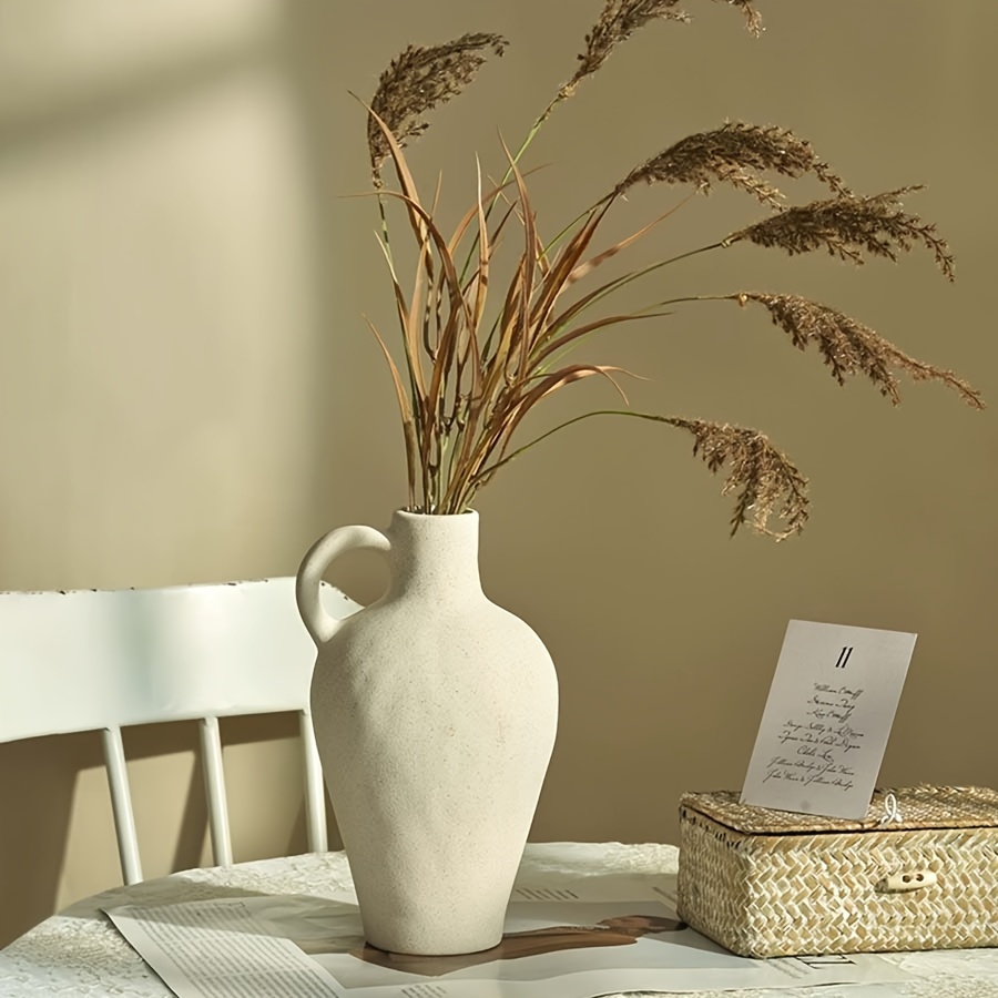 

1pc Ceramic Rustic Farmhouse Vase With Handle, Minimalist Decorative Vases For Home Decor, Table, Living Room, Shelf Decoration