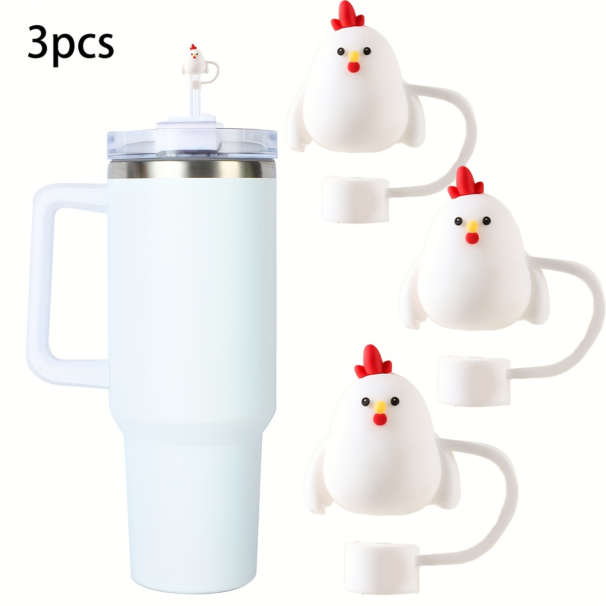 

3pcs Set Silicone Chick Straw Covers - Reusable, Dustproof Caps For 10mm Straws - Parties &