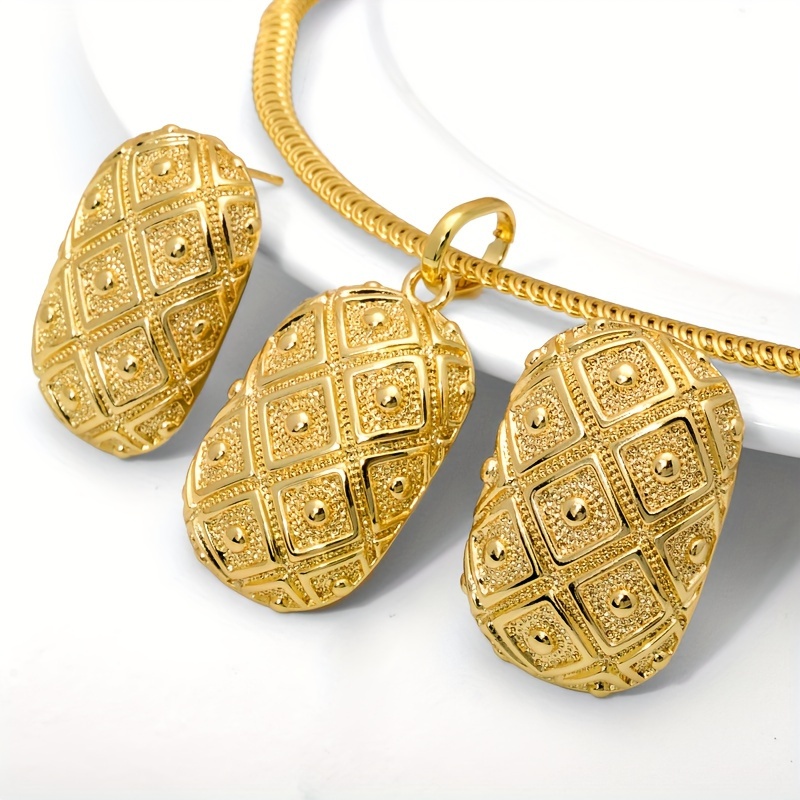 Men's Square Knot Pendant Necklace & Earrings Set