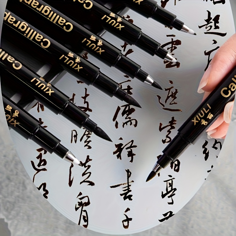 6pcs calligraphy brush pen set golden accents ergonomic grip