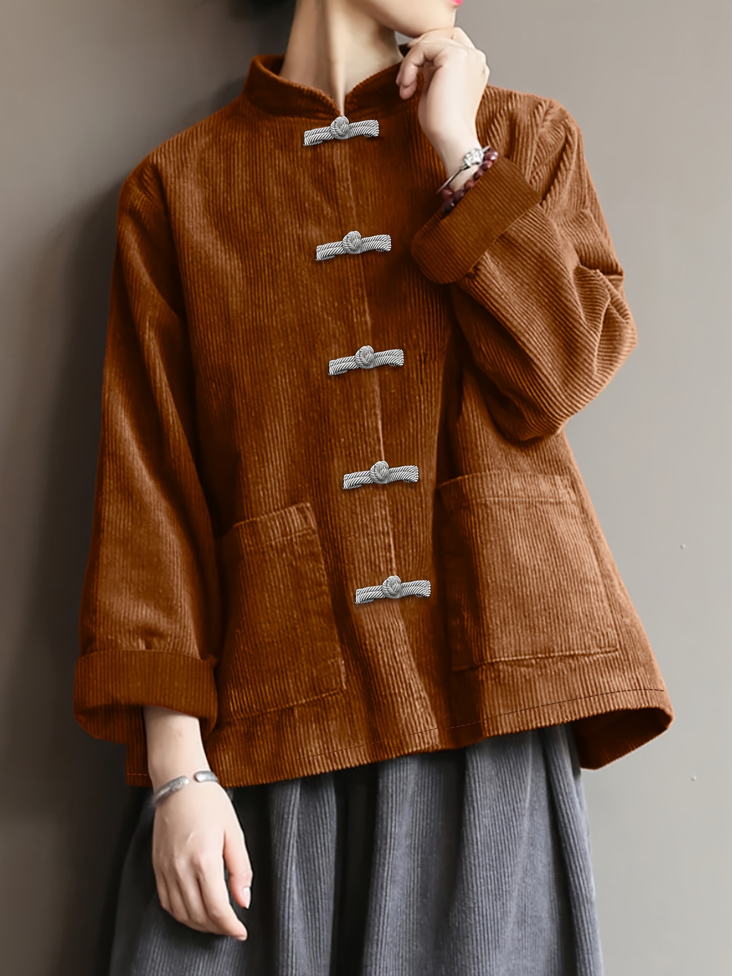 plus size women's plus size long sleeve chinese style jacket