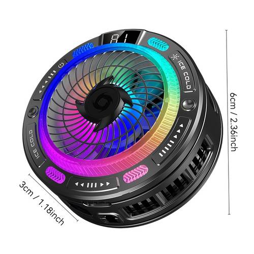 ventilador enfriador móvil k50 ai con clip magnético trasero, radiador de enfriamiento por hielo, pantalla digital, luz rgb, control de para juegos