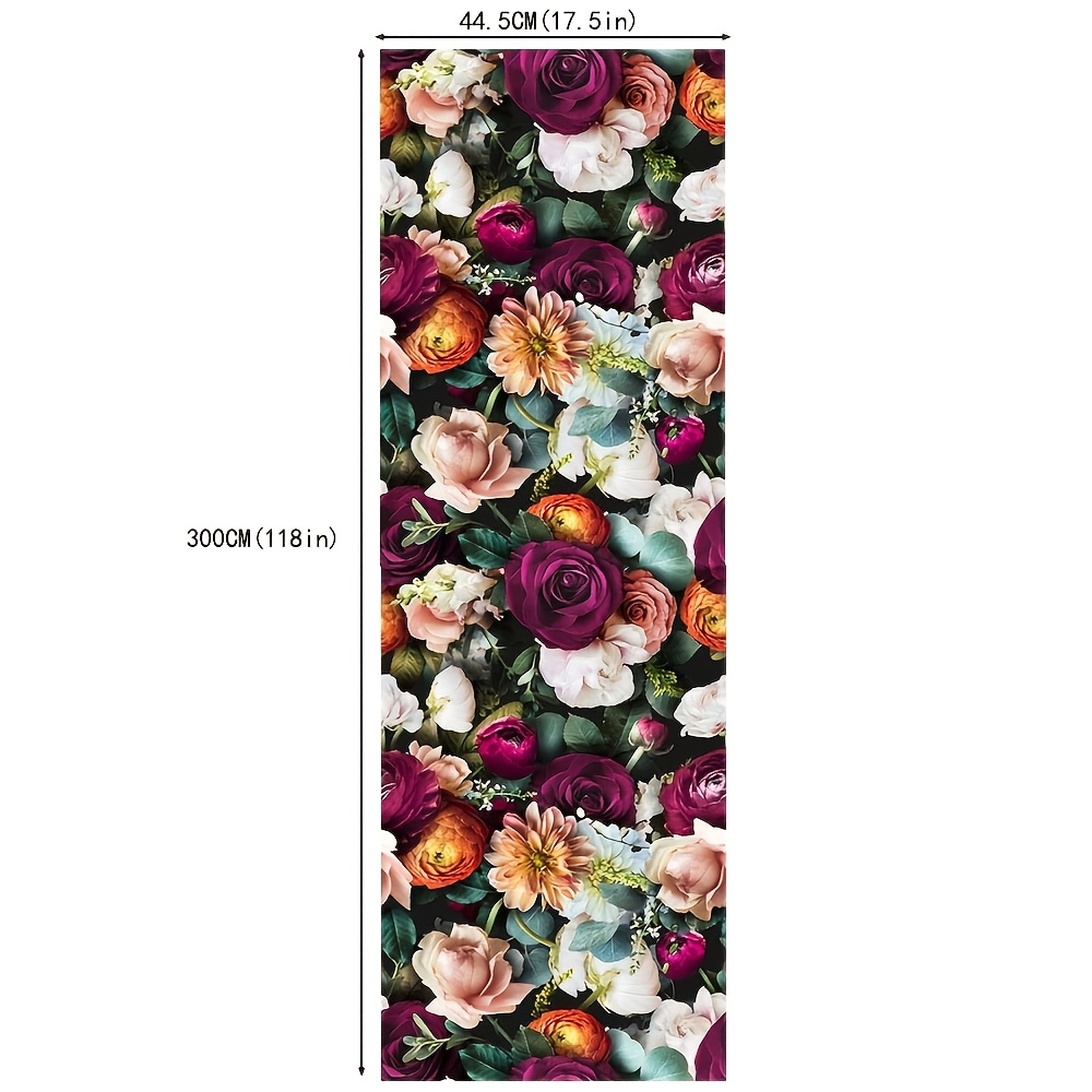Image of Floral Wallpaper - Retro Rose Daisy Design, Removable Vinyl Contact Paper For Bedroom, Bathroom, And Accent Walls, Textured Flower Mural, 17.5x118in