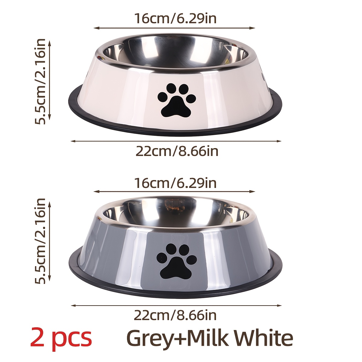 TEMU Supet 2pcs Stainless Steel Pet Bowl Set With Anti-slip Rubber Base - Durable, Easy To Clean, Anti-tipping & Cats, Includes Food & Water Bowls