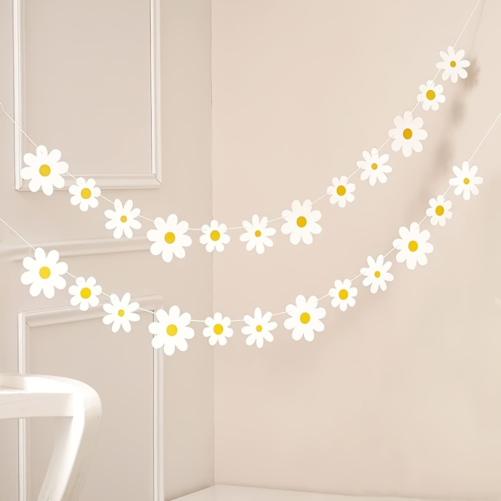 

2pcs Daisy Bohemian Banner Party Decorations, Funky Party Favors White Daisy Decorations Spring Garland Daisy Paper Hollow Out For Indoor Outdoor Shower Birthday Party Supplies