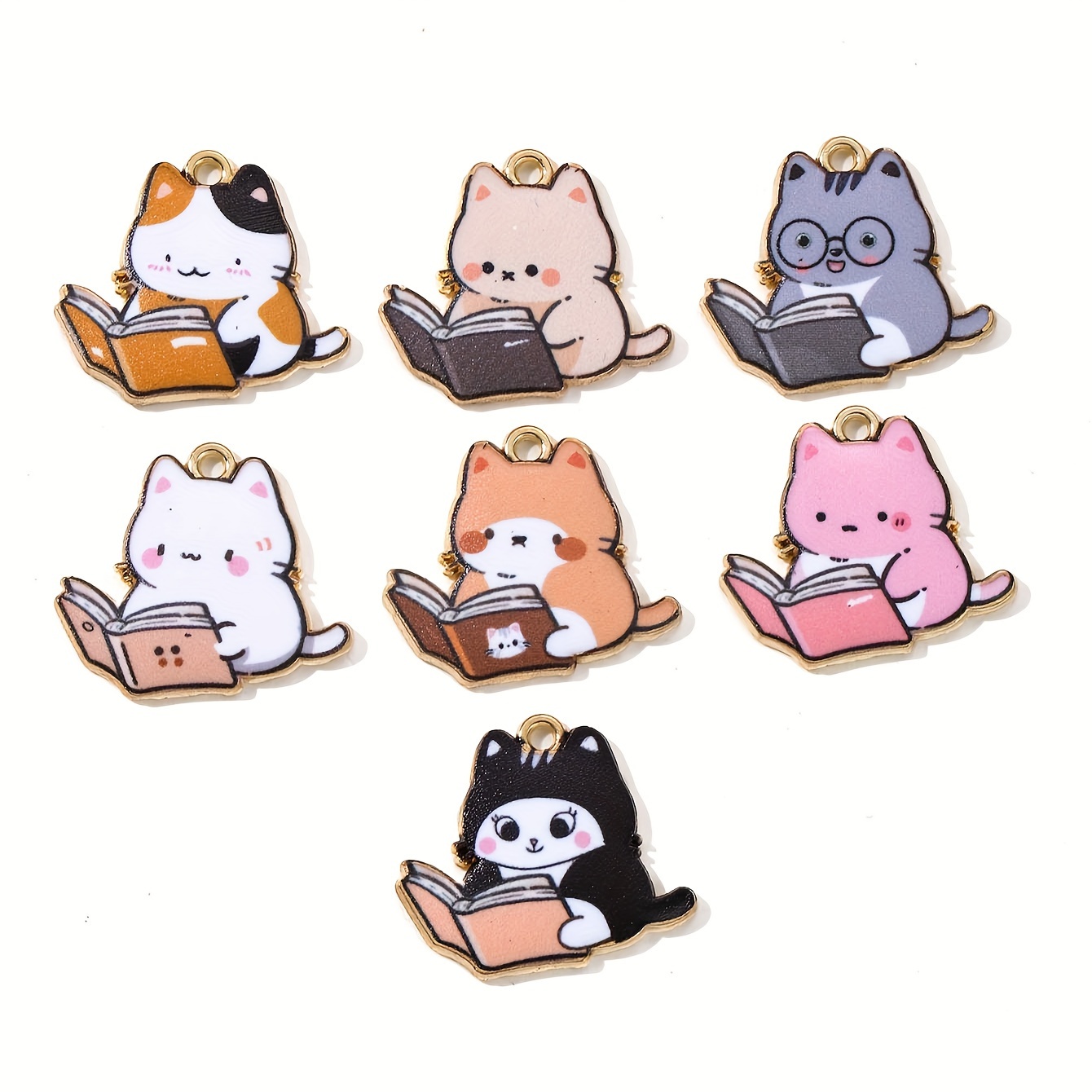 

Nxqxn Cat Charms Set Of 7, Reading Cats Enamel Alloy Pendants For Diy Jewelry Making, Necklace Earrings Crafting Supplies, Cute Book Lover Cat Gifts