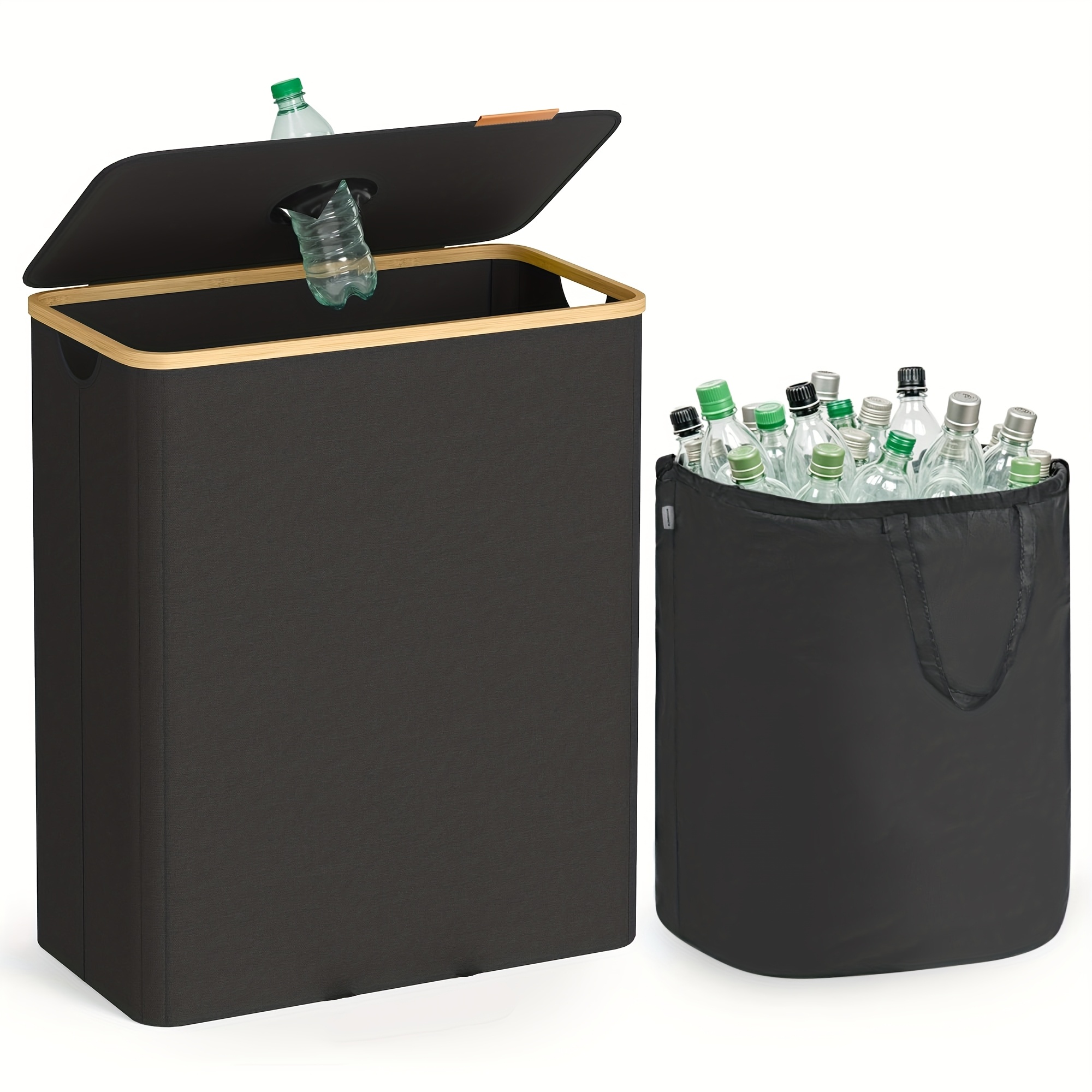E-shop 100 Liter faltbarer Flaschen-Recyclingbehälter mit abnehmbarem Beutel – Großes Fassungsvermögen, schwarzer Organizer für Schmutzwäschekorb,