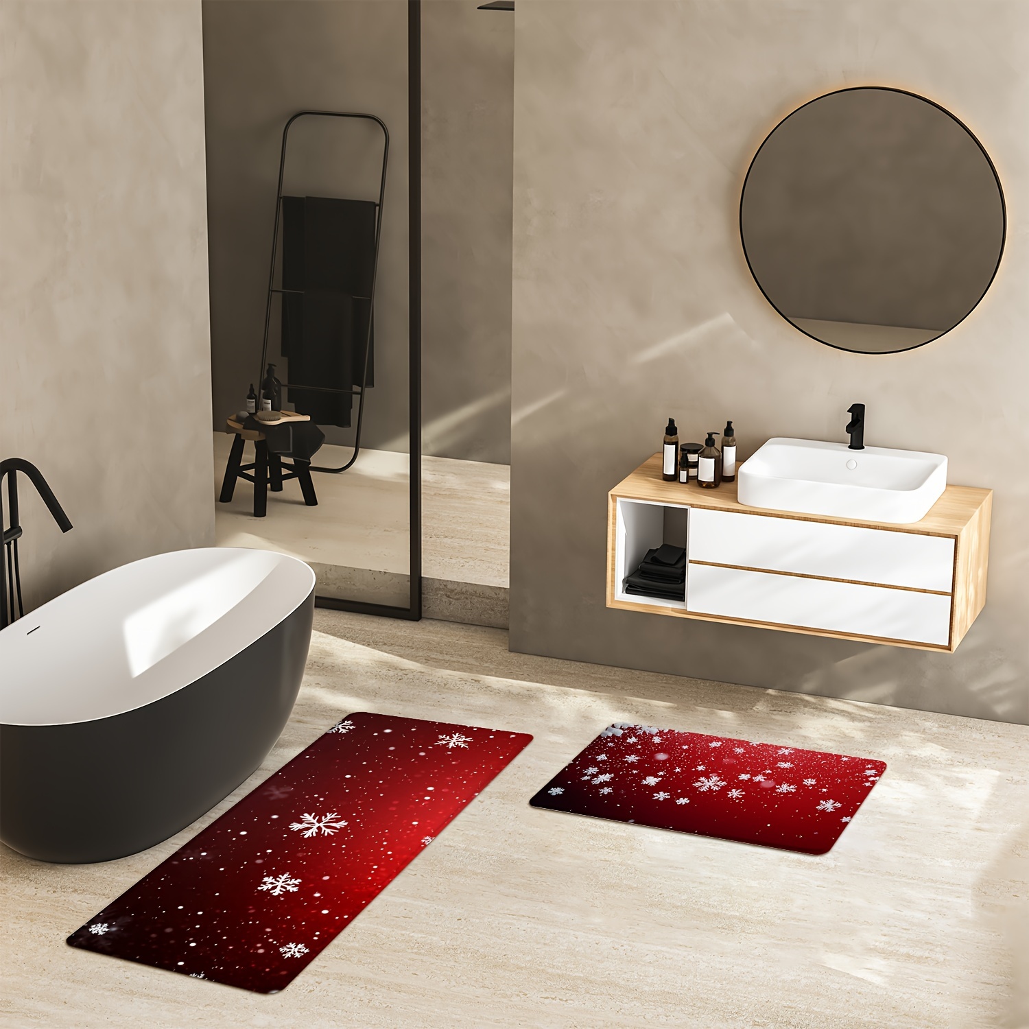 

Christmas Snowflake Bath Rugs 1pc/2pcs Set - Non-slip Knit Polyester Bathroom Mats, Machine Made Oblong-shaped With Non-skid Backing, Festive Decorative Bath Mat, Ideal Christmas Gift