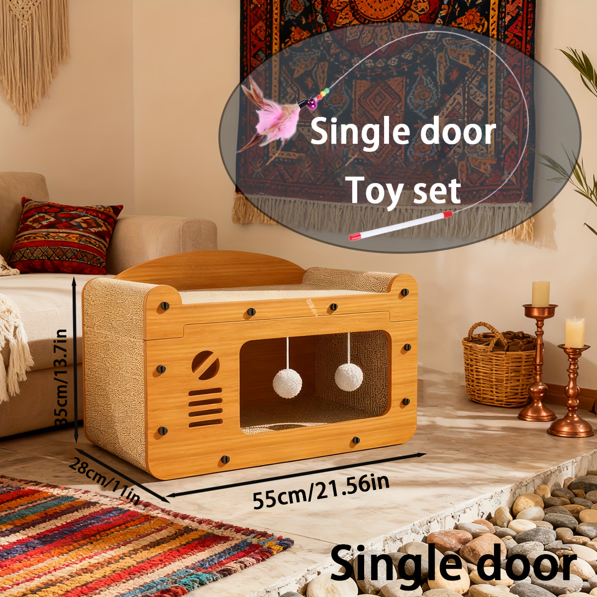 1pc durable scratching board for cats   a feather for cat wand toy this versatile cardboard for cat house and bed is perfect for scratching hiding and resting     sizes 17 7 in 22 in for cat house for cat toys for cat scr