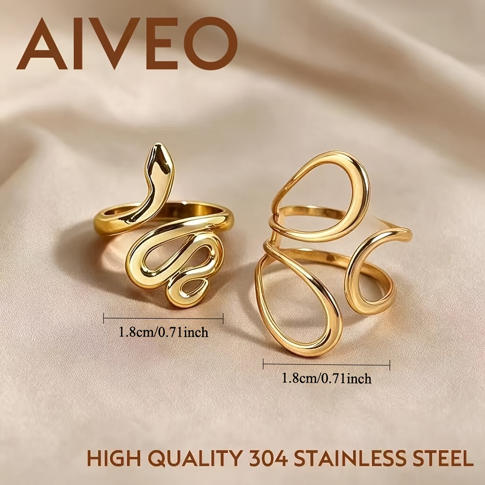 Women's 2pcs Stackable Open Ring Set, High-Quality Stainless Steel