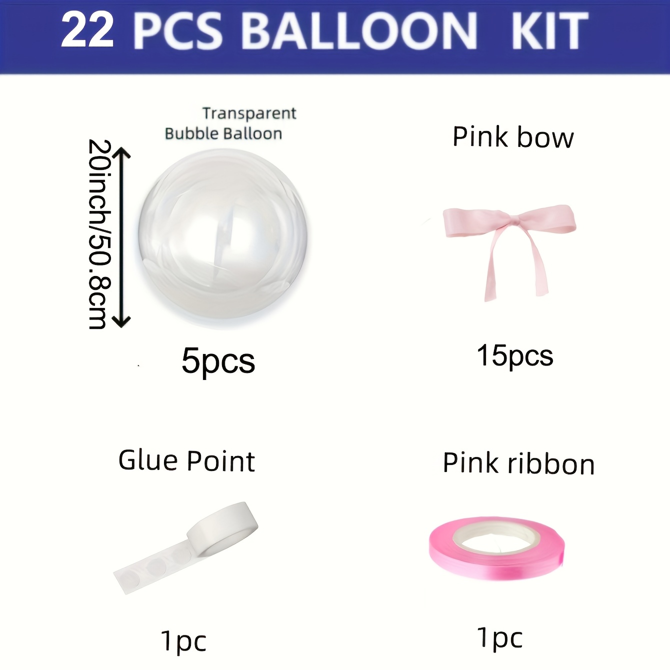 Image of 22pcs Extra Large Balloon Set With 20-inch Transparent Spherical Balloons, Pink Bow & Ribbon - Heavy-duty Aluminum Film Balloons For Weddings, Birthdays, Parties