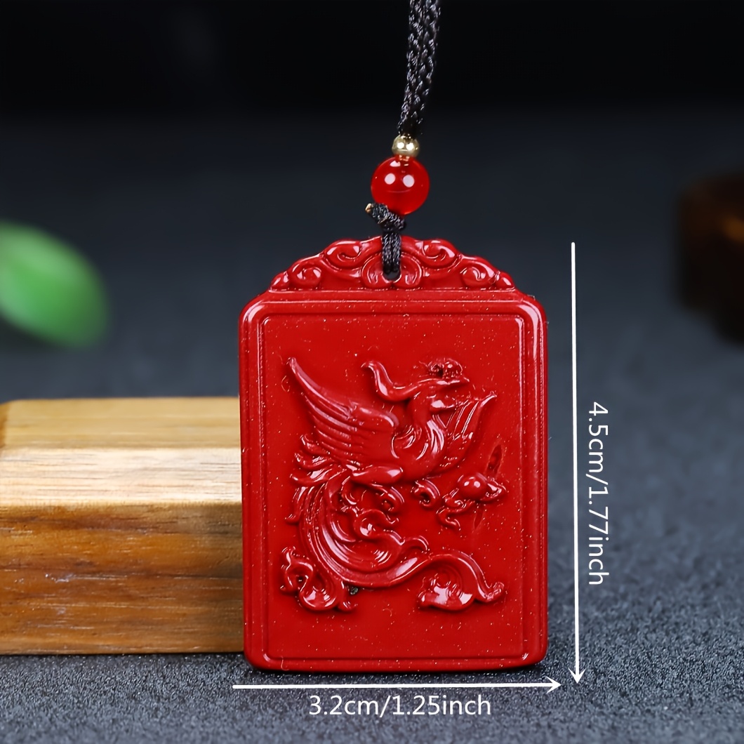 Natural Raw Cinnabar Phoenix Pendant Necklace, Tibetan Style