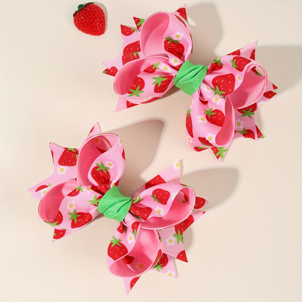 

2-piece Strawberry Print Bow Hair Clips Set, Fabric Bow Tie Hair Accessories With Bow Detail, Suitable For Teens And Adults, Ideal For Birthday Festivals