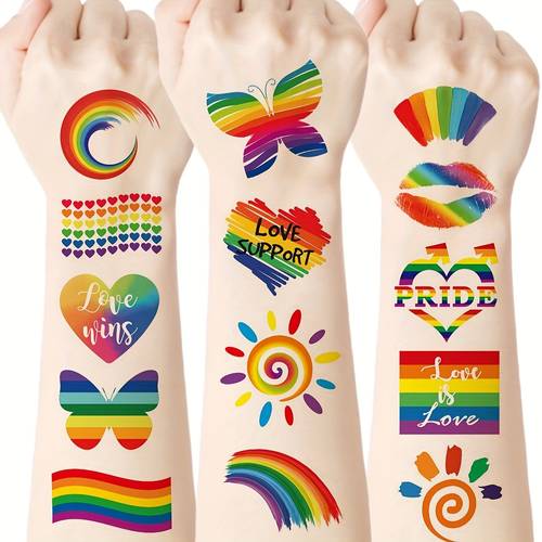 rainbow temporary tattoo stickers pride rainbow tattoos lips stars pattern waterproof body face pride makeup tattoos for man women pride day party favors festival celebrations decoration event