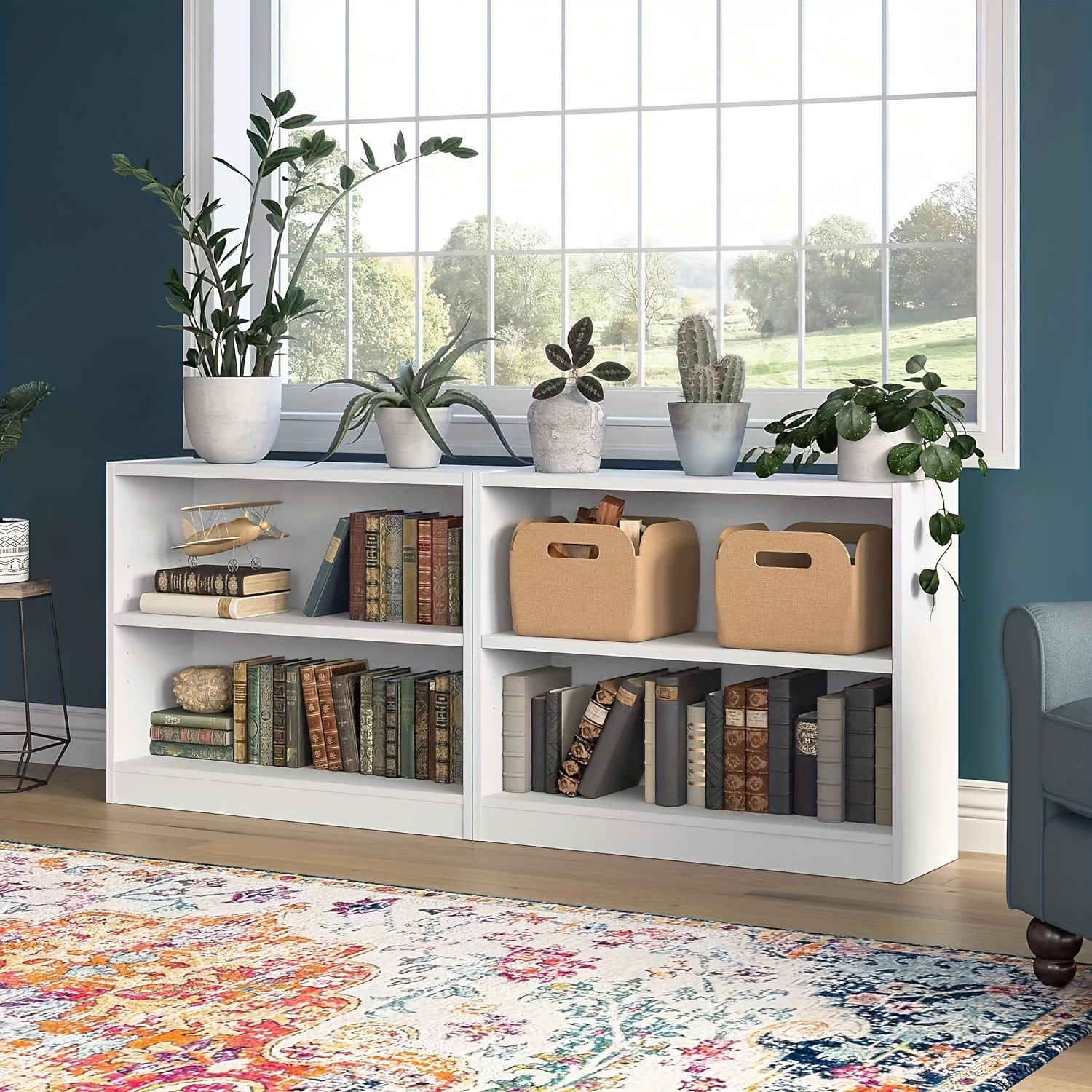 

Universal White/black 2-shelf Bookcase Set - 2 Pieces, Easy To Install, Sturdy.