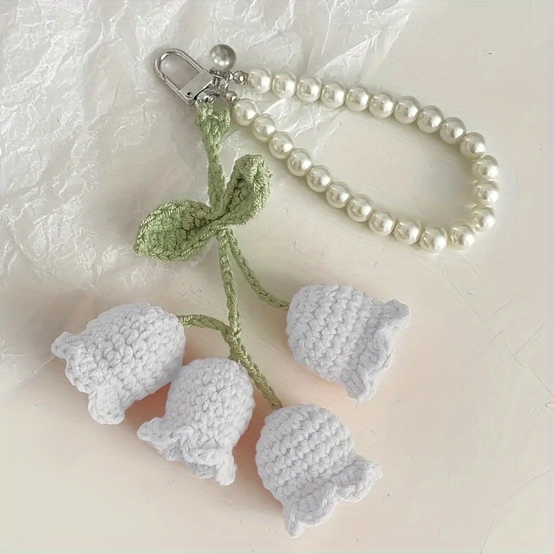 Charming Crochet Floral Keychains with Pearl Beads