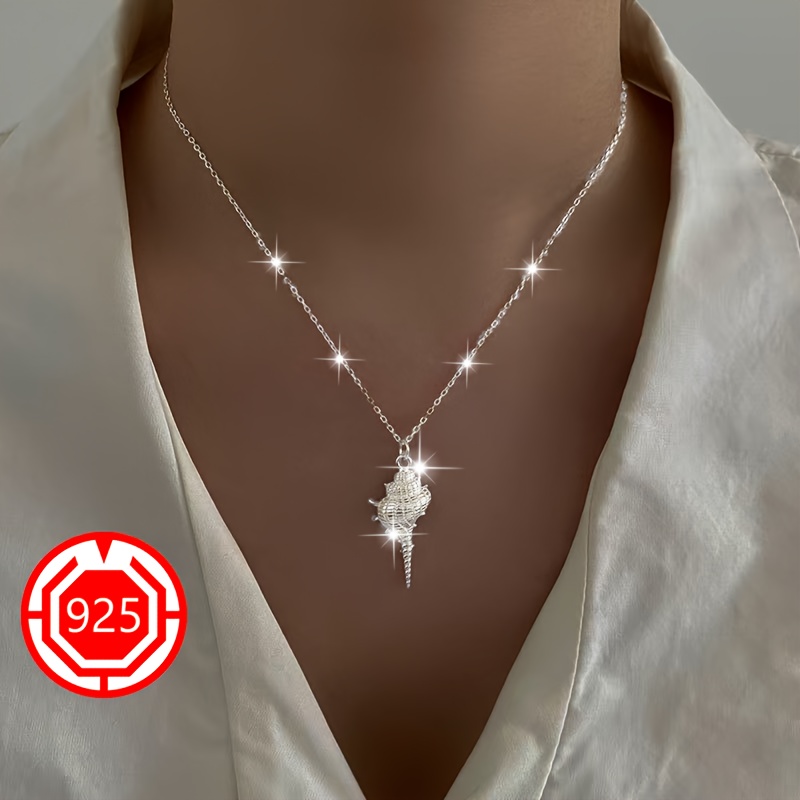 925 Silver Minimalist Conch Pendant Necklace