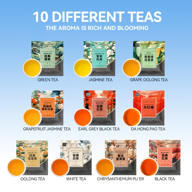 TEMU Tea Bag Samples, 50 Bags/100 Bags/200 Bags Individually Wrapped In Pyramids(10 Differentflavors ), Tea Samples Gifts For Tea Lovers, Tea Gift