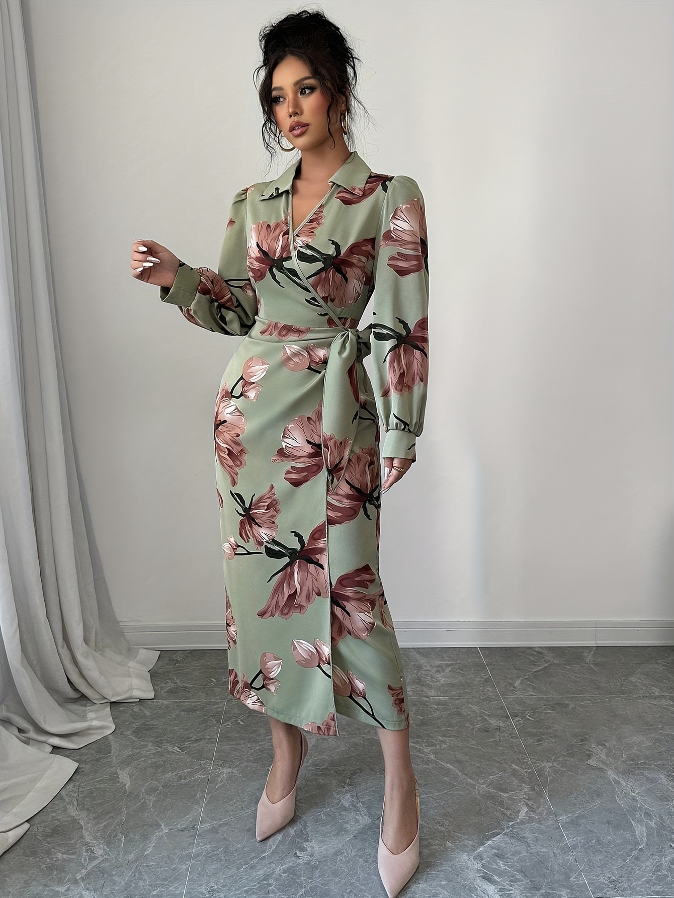 Plus Size, Women's Floral Print maxi Dress - Elegant V-Neck Long Formal &  Casual Dresses, Non-Stretchy Fabric, Machine Washable for Wedding, Party,  Everyday Outfits - Plus Size Friendly, Cute Dresses