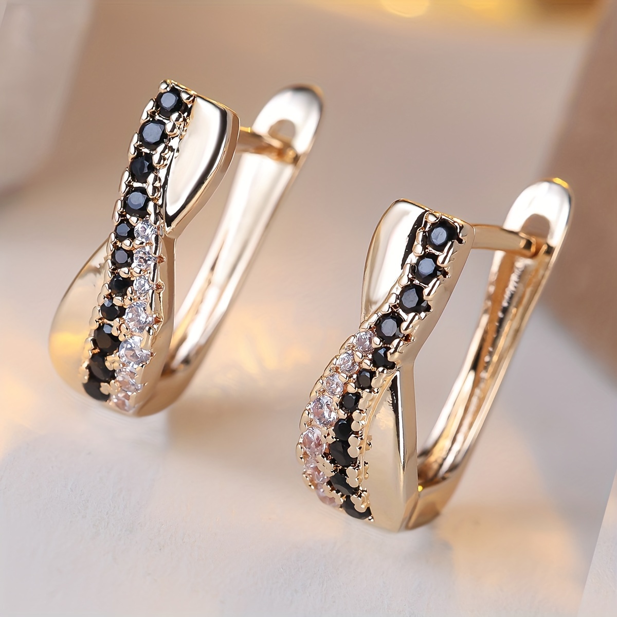 Women's Golden Yellow Micro-Pave Stripe Design Earrings