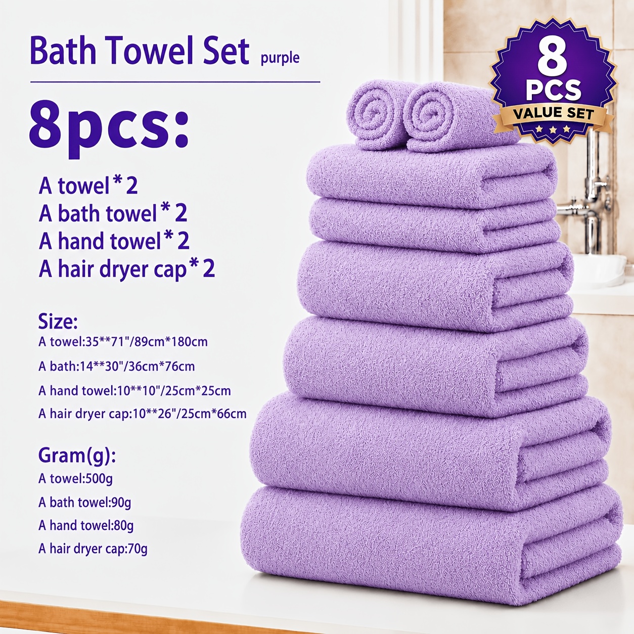 TEMU 16/8pcs Premium Towel Set - 35" X 70" Extra Large Size, Soft And Fluffy Towels | Extra Large Bathroom Set | High- Bathroom Towel Set | Absorbent