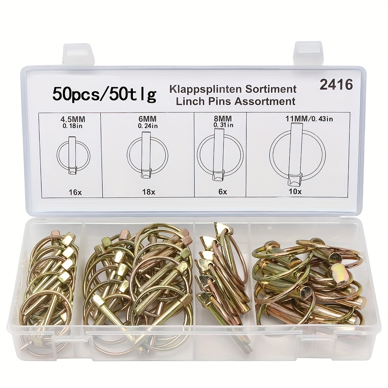 

50pcs Automotive Pin Set - Snap Fasteners Kit 4.5mm, 6mm, 8mm, 11mm For - No Battery