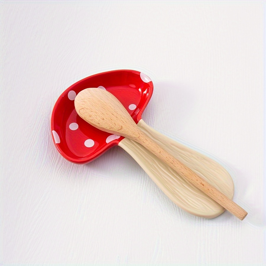 

1pc Ceramic Mushroom Spoon Rest, Cute And Durable Spoon Rest, Stovetop And Kitchen Countertop Utensil Holder For Soup Spoons And Coffee Spoons