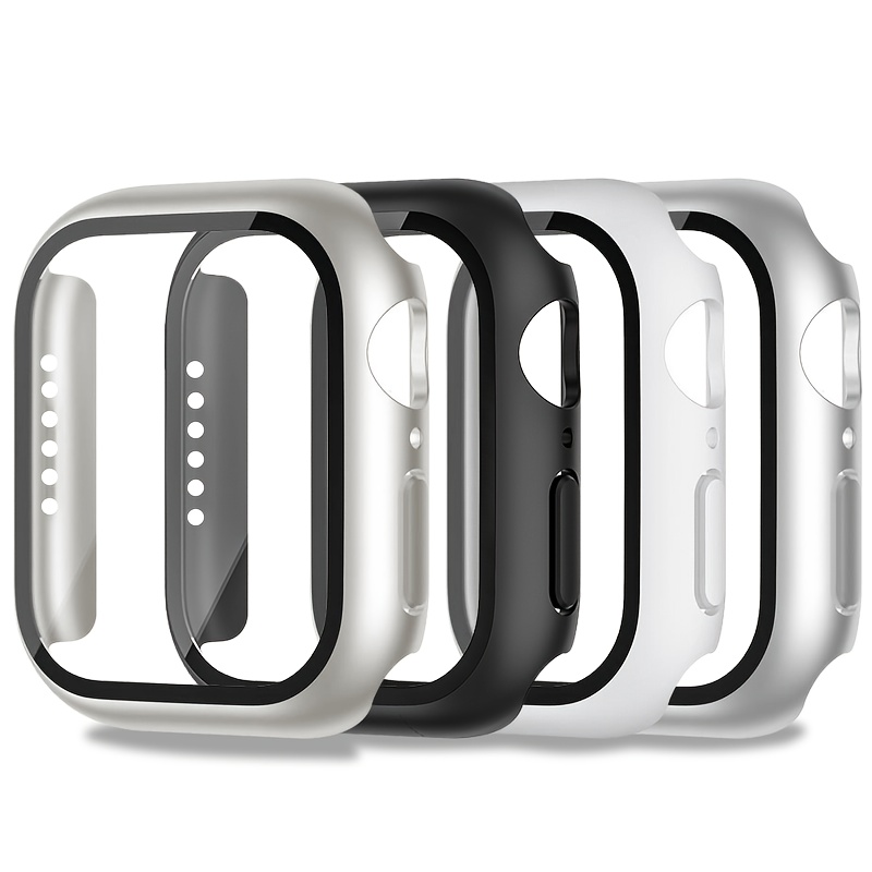 Image of 4pcs Case Built-in Tempered Glass Screen Protector Compatible With Iwatch Series 12 11 10 46mm 42mm 41mm 45mm Se 5 4 40mm 44mm Hard Pc Case For Iwatch Overall Protective Cover Additions
