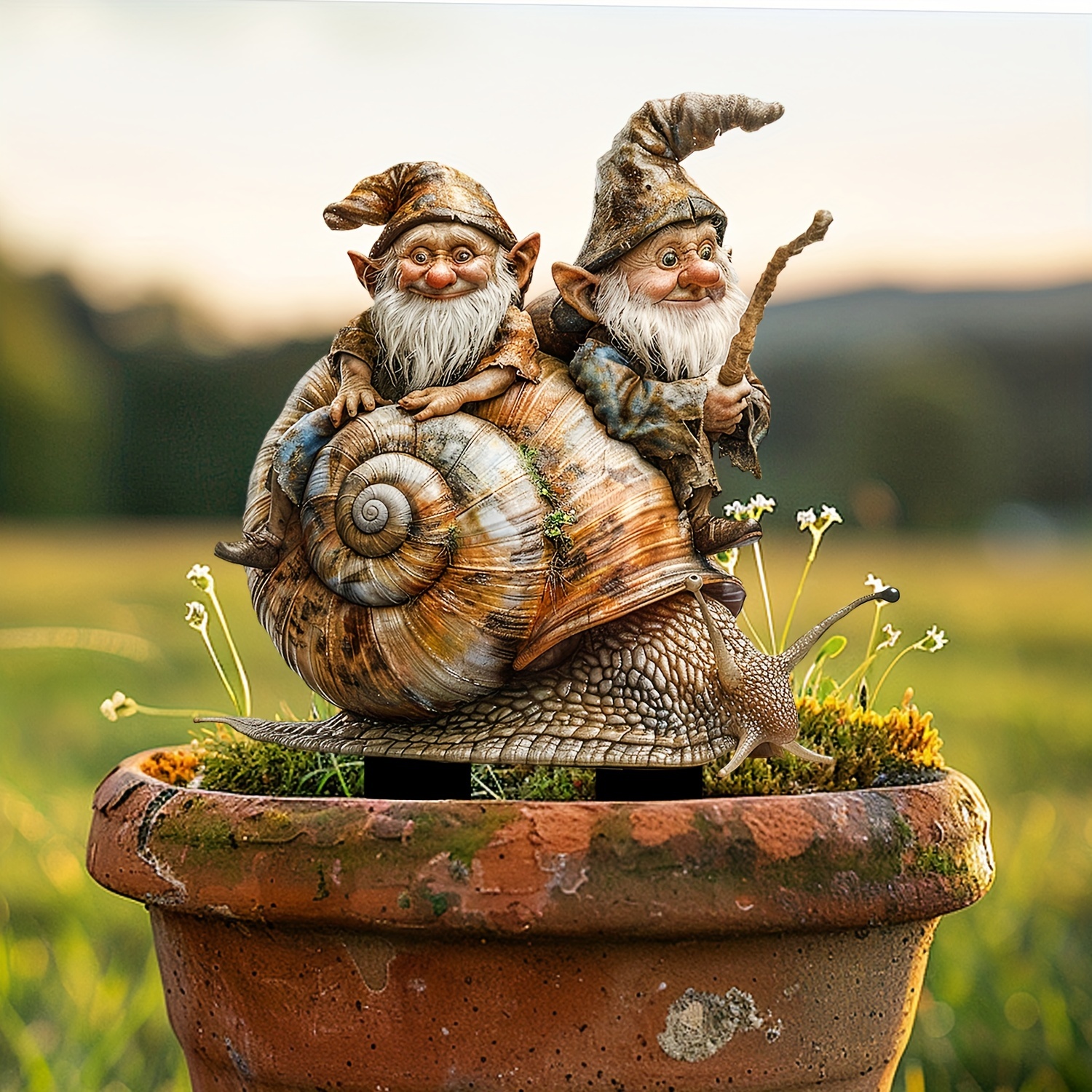 

Whimsical Gnome Garden Statue: 2 Gnomes Riding A Snail, Waterproof, Scratch & Chemical Resistant, Suitable For Outdoor Decor