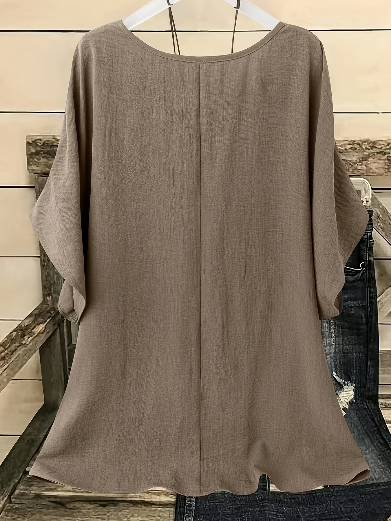 New Plus-Size Women'S Casual Vacation Solid Color Batwing Sleeve Shirt Top