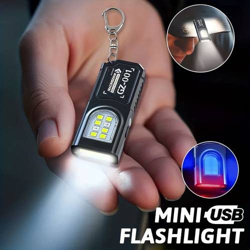 1pc compact usb rechargeable hands free flashlight small keychain light clip on headlamp 5 lighting versatile emergency lantern hanging light for tents ideal for travel camping and fishing