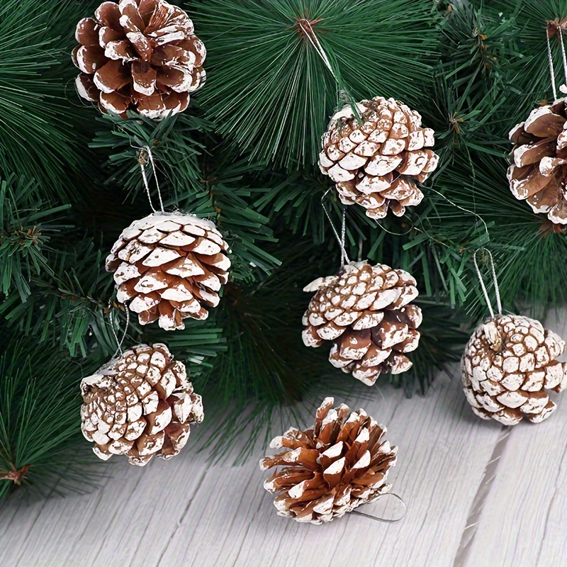 

18pcs 4-5cm Wooden Pine Cone Pendants With White Edges Diy Christmas Tree Decoration For Christmas Scene Layout Handmade Art Production