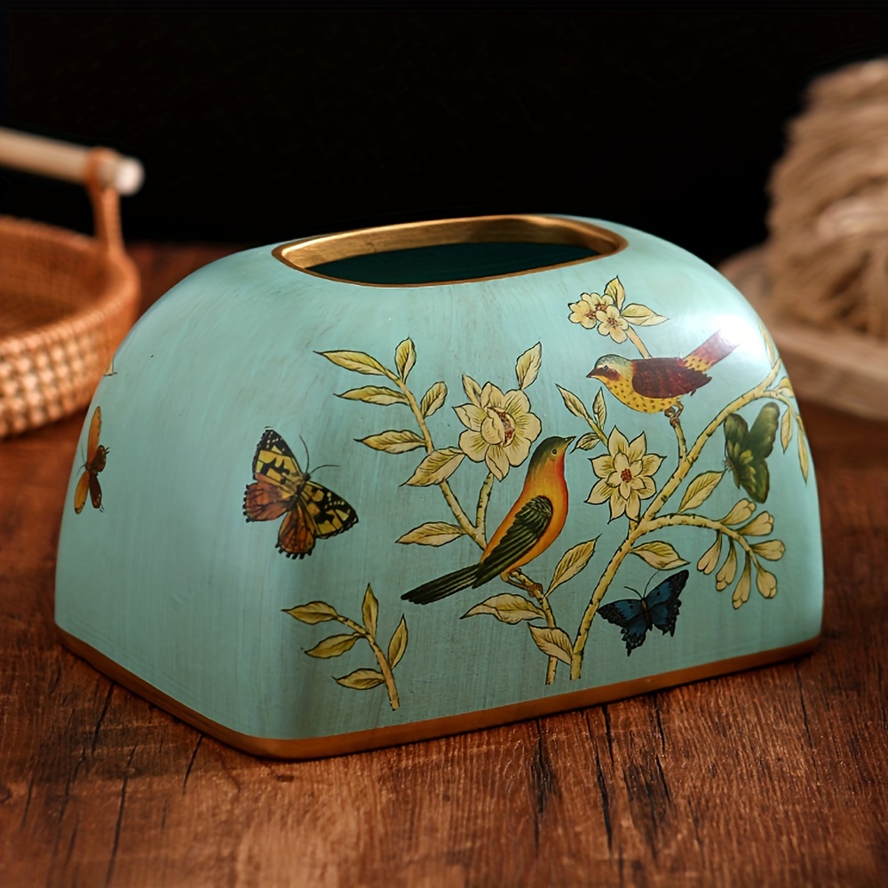 1pc flowers and birds ceramic tissue box holder elegant floral   with golden accents durable home office decor for living room dining table perfect thanksgiving gift for friends   detailed     Product details 6