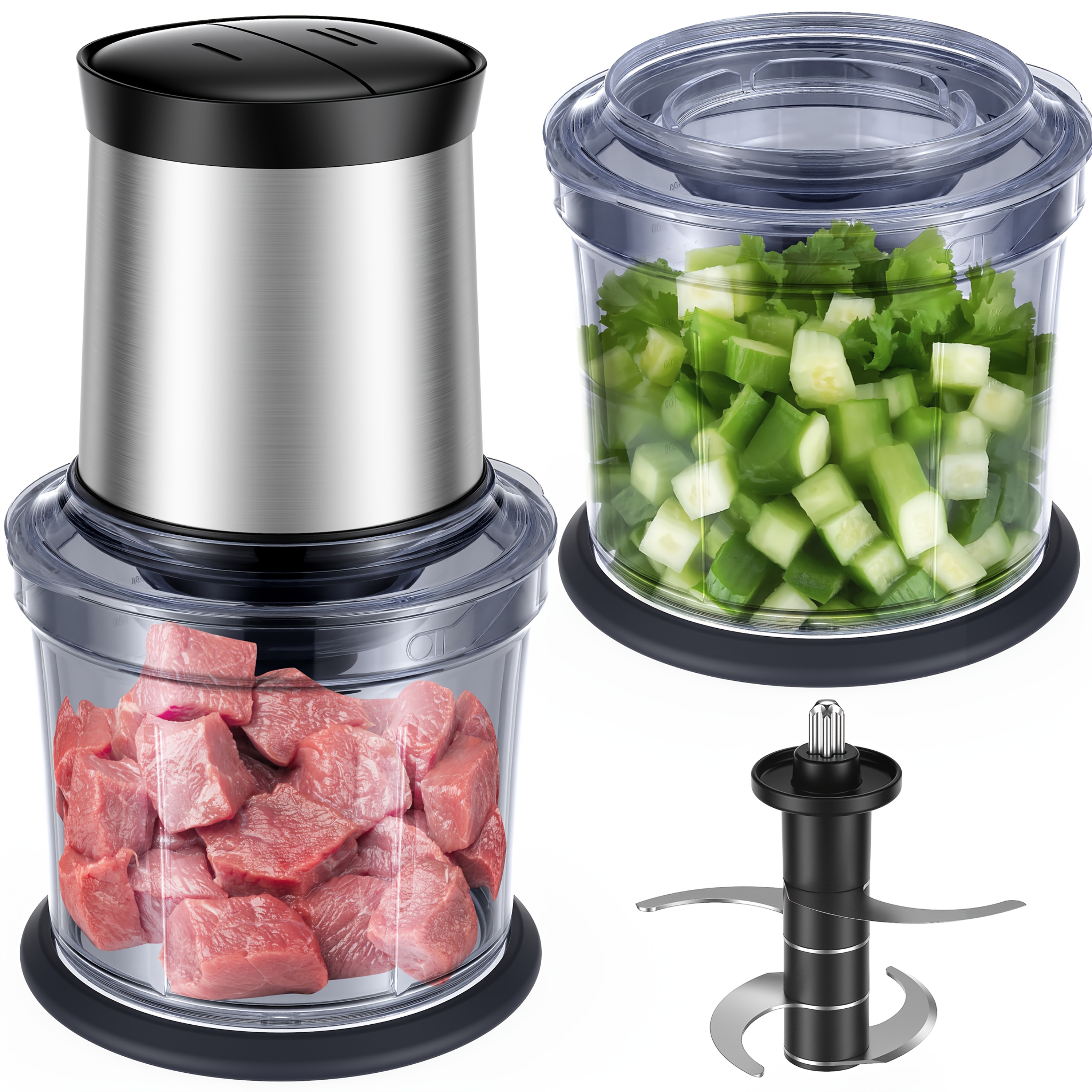 food commercial mixers processor 4 cup electric food chopper small but powerful meat grinder with 2 bowls 2   blades for vegetable meat nuts functions for chopping dicing mixing and puree Product details 1