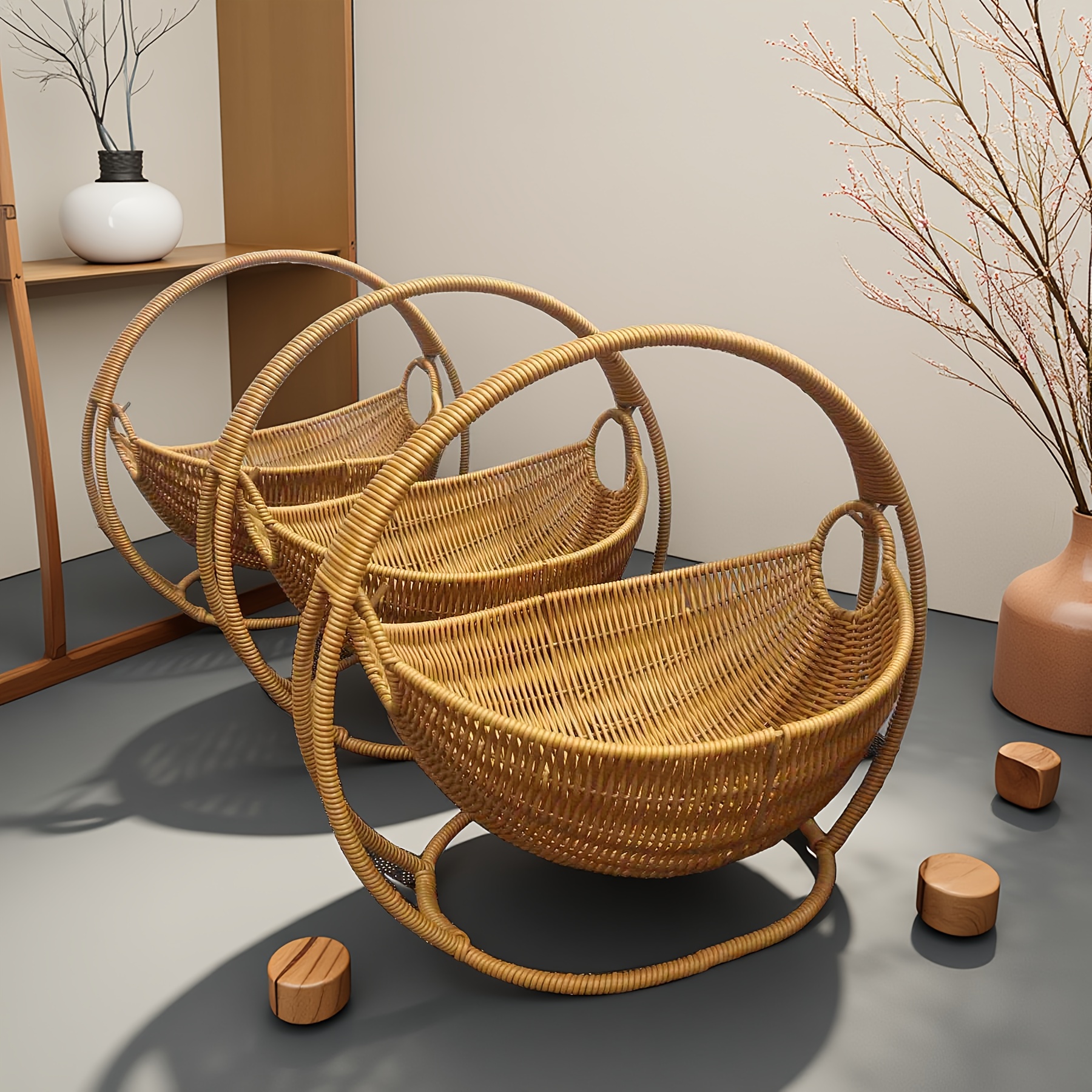 TEMU 3pcs Tissé à / Panier de Rangement / Plateau de Présentation / Sac Fourre-Tout / Panier de Récolte / Panier Cadeau / Convient pour Salon,