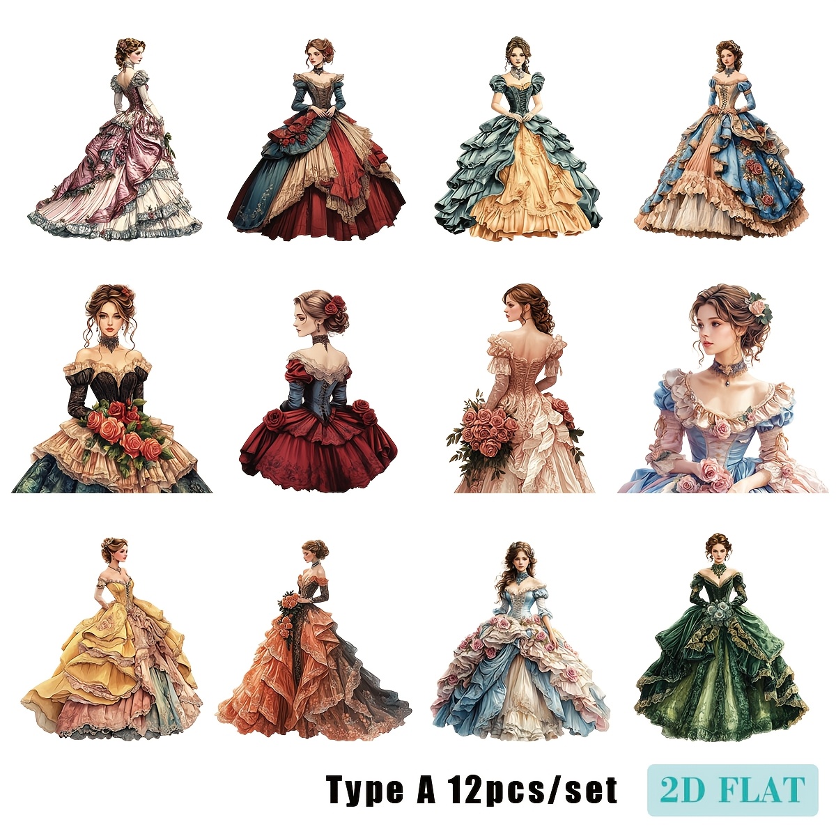 Image of A Pack Of Creative Handmade Vintage Rococo Court Clothing, High Quality Stickers Suitable For Garbage Diary Notebook Decoration Diy Cutting Book Stickers 2d/flat