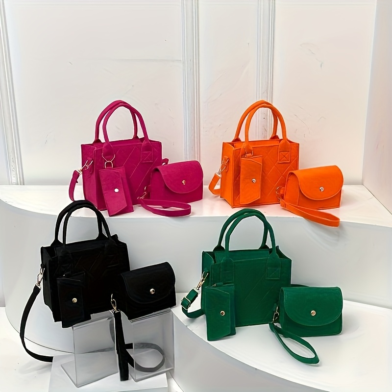 3 unidades de conjunto de bolsas de fieltro para mujeres - Organizador versátil para trabajo y viaje con correa desmontable para el hombro, cierre seguro con cremallera | Incluye billetera y bolsa de cosméticos ajustables, Negro, Oficina/Commutación/Usos diarios