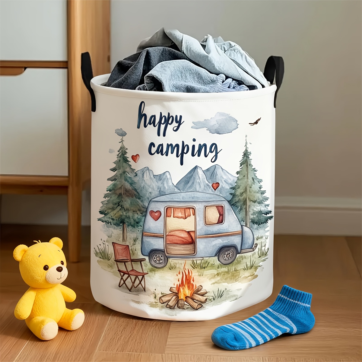 TEMU 1 Cesta de ropa sucia plegable de gran capacidad y resistente, y cesto portátil para ropa sucia, adecuada para , autocaravanas, —Estampado