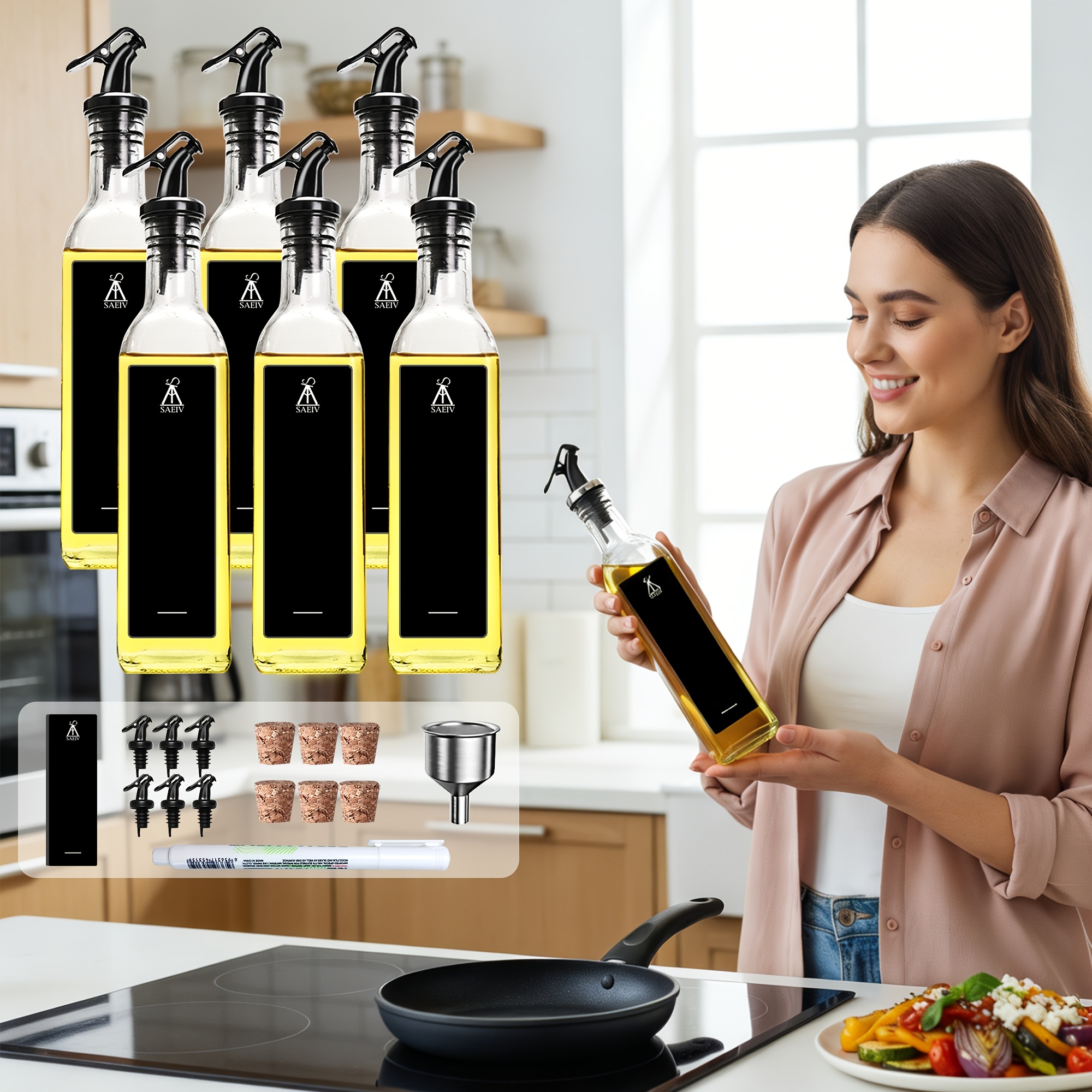(pack Of 6) 250ml Glass Olive Oil Bottles Suitable For Cooking, Rectangular Kitchen Oil Containers With For, Restaurants, Use - Glass Bottle For Oil Storage, Hand Washable