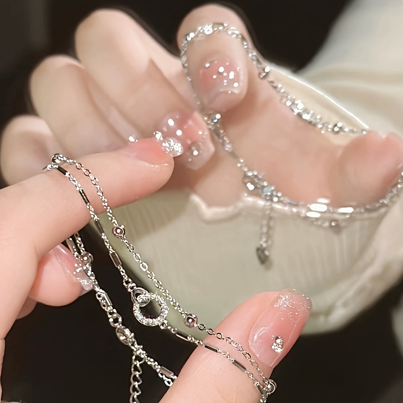TEMU 1pc Bracelet géométrique emboîtable en acier titane pour femmes, bracelet polyvalent à double couche