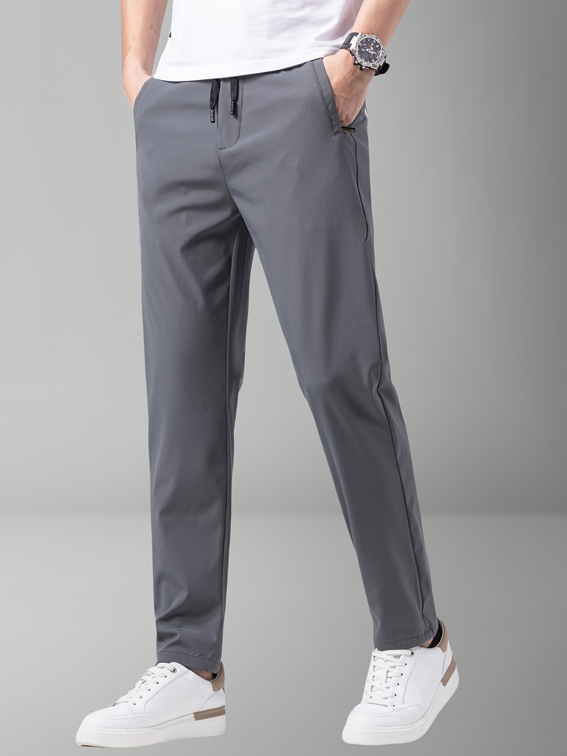 mens summer sports pants gray drawstring waist zippered pockets casual outdoor athletic wear for tennis golf casual athletic wear casual sportswear polyamide fabric details 11