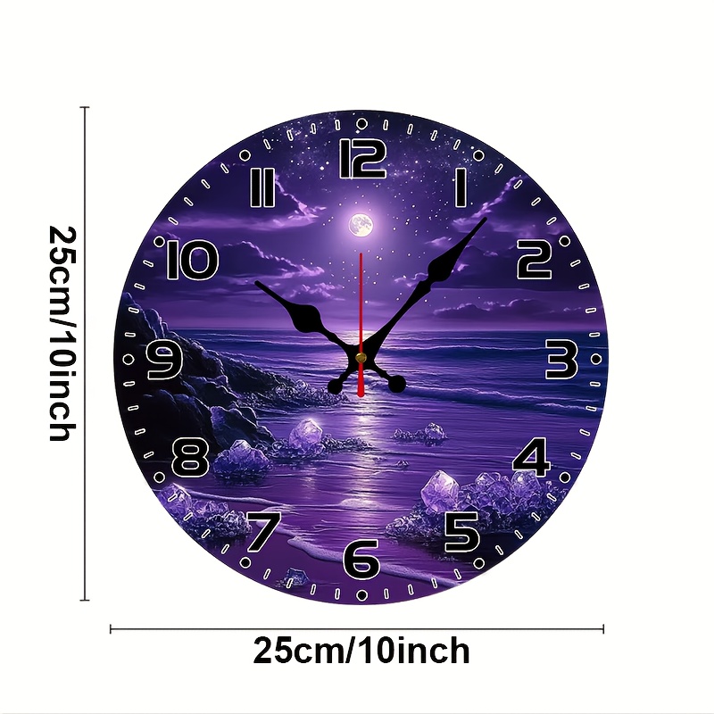 TEMU 10-inch Round Silent Wall Clock Featuring Above A Vibrant Scene, Made Of Wood Veneer. Batteries Are Not Included. Perfect For Decorating Living
