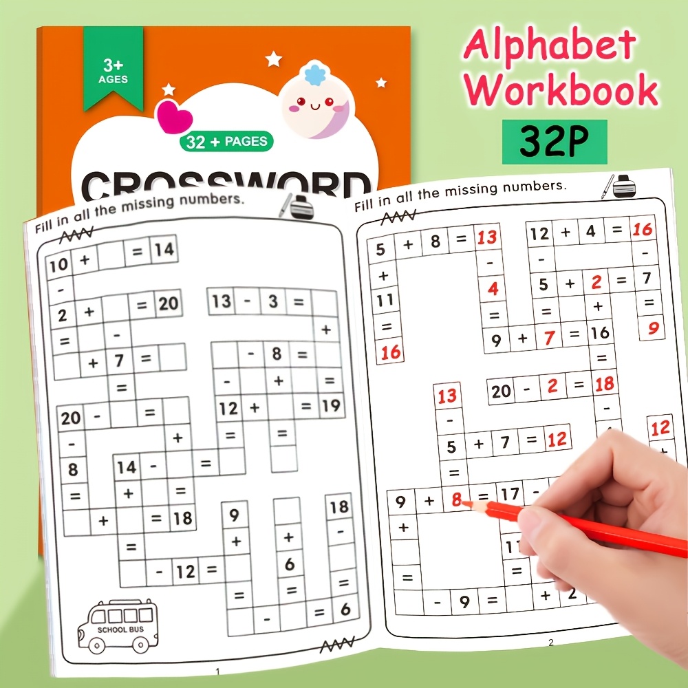 Image of 32-page Math Puzzles Workbook: Math Addition And Subtraction Workbook, Daily Exercises With Number Tracing And Coloring, Fun Tool With Pencil Illustration, Homeschool Supplies, Back To School Supplies