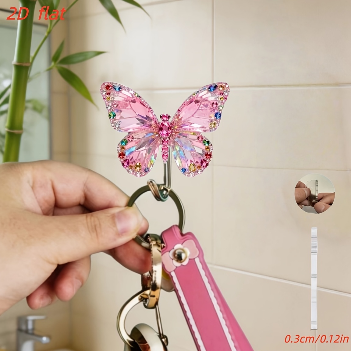 TEMU 2d Flat 1pc Sparkling Pink Pattern Hook - No Drilling, Trace-free Strong Adhesive And Bathroom Hook, , Fashionable Design For Kitchen, Bathroom,
