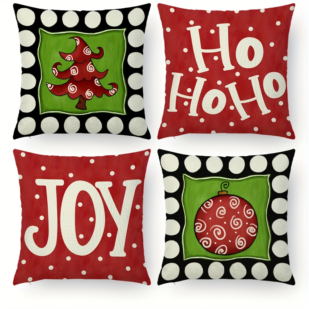 

4pcs Christmas Pillowcases, Decorated With , Christmas Tree, Ho , Red Modern Linen Pillowcases, Suitable For Christmas Party Gifts Living Room/bedroom/sofa/bed Decoration, Pillow Not Included