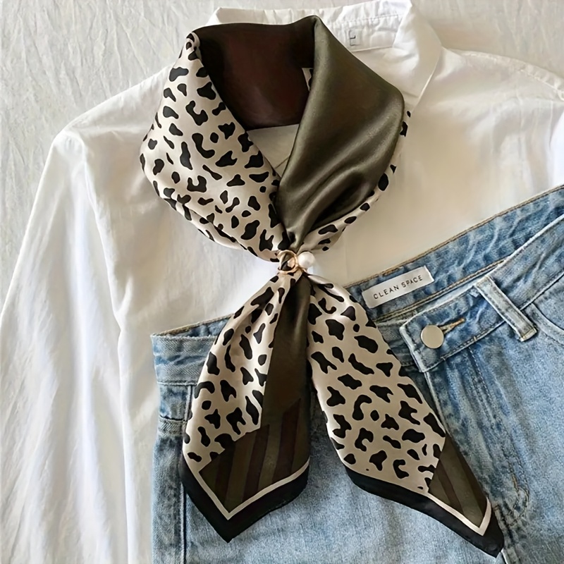 olijfgroene, bruine en luipaardprint bohemian   vrouwen sjaal - polyester nekaccessoire | ademend voor zakelijke vergaderingen, casual reizen en feestelijke gelegenheden | veelzijdige mode sjaal 1