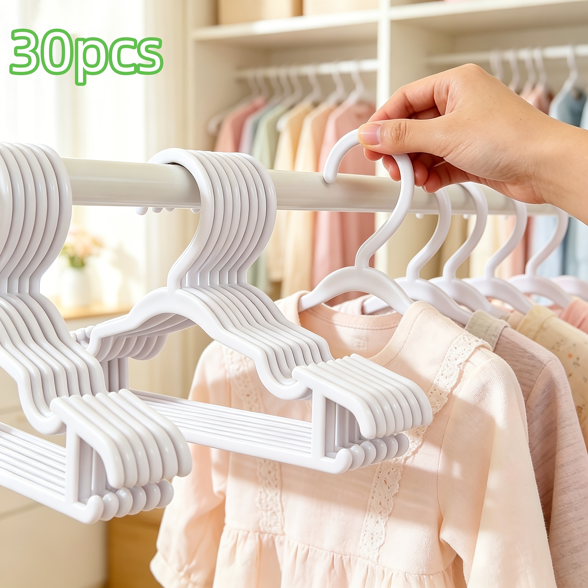 Image of 30pcs Thick And Clothes Hangers, 11inch High Quality Small Clothes, Baby Drying Shelves, Space Men's And Women's Clothing Pants Storage, Anti Slip Baby Pants Hangers