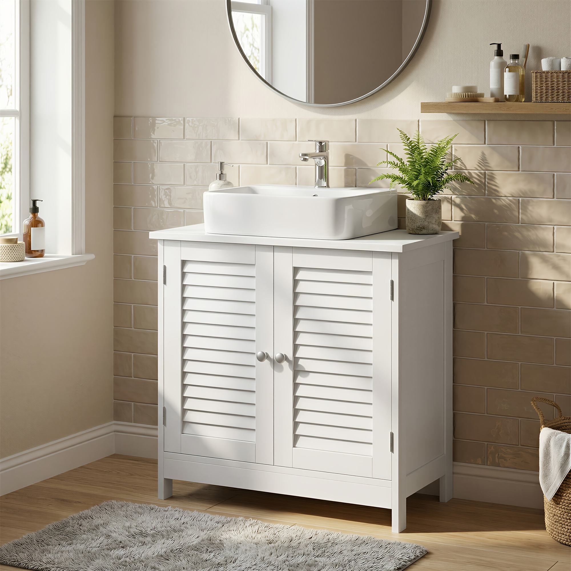 Washbasin Base Cabinet, Bathroom Cabinet, Storage Cabinet, 30 X 60 X 60 Cm, With 2 Slatted Doors, Adjustable Shelf, With Handles, Cloud